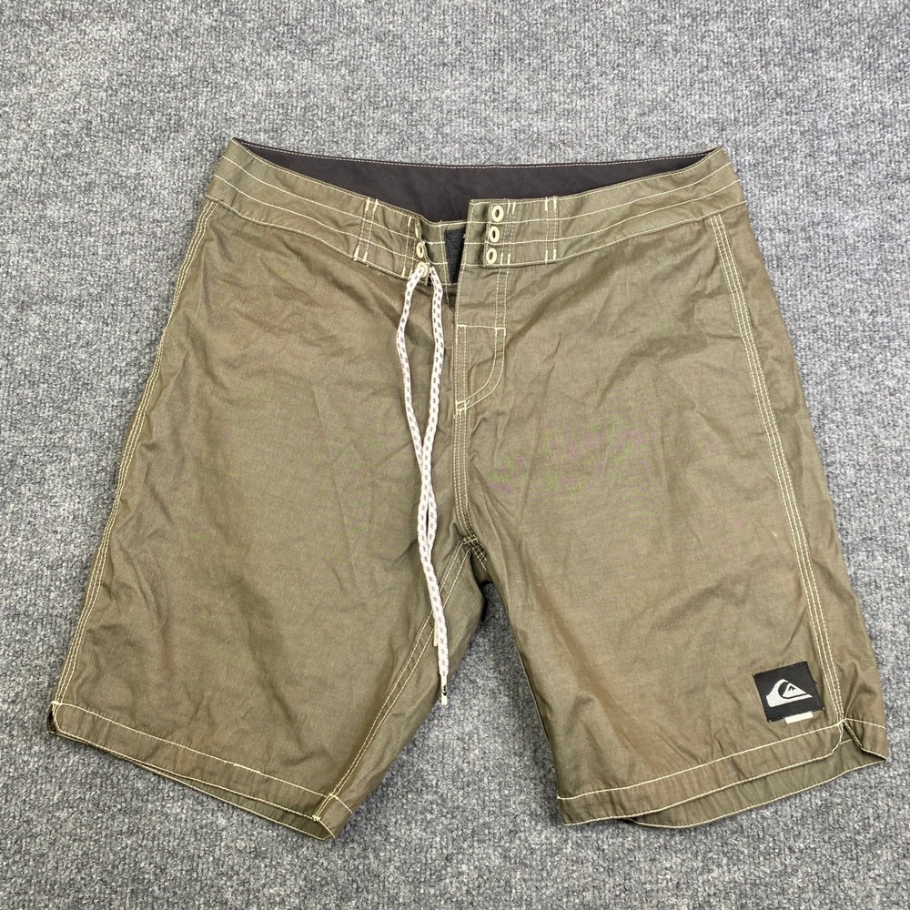 Quiksilver Mens Board Shorts Olive Green Surf Trunks Size 32 Contrast Stitch Y2K
